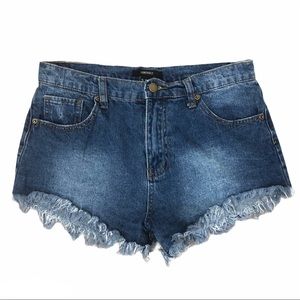 Forever 21 High Rise Distressed Shorts Dark Wash